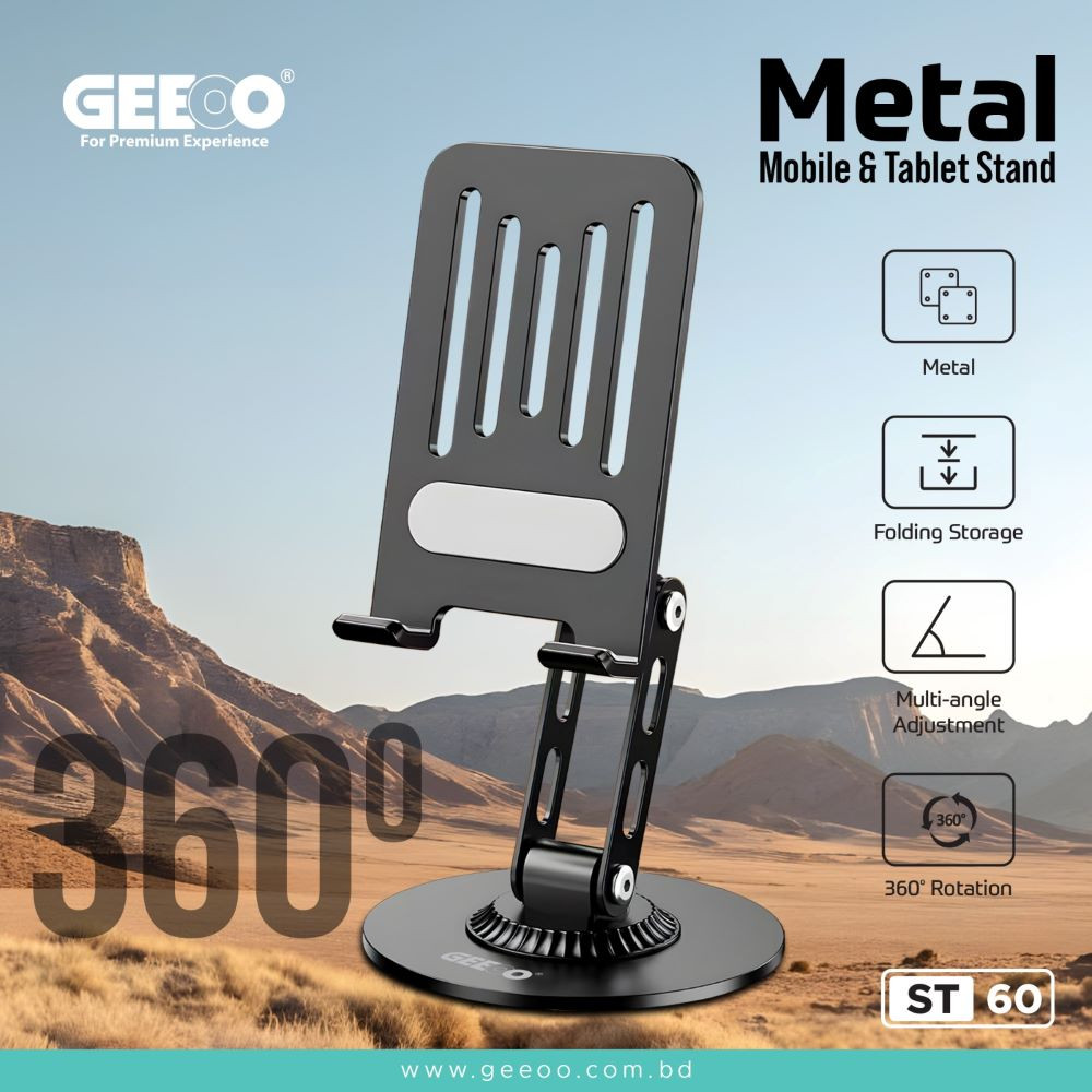 GEEOO ST60 Metal Mobile & Tablet Stand | 360° Rotation, Multi-Angle Adjustable