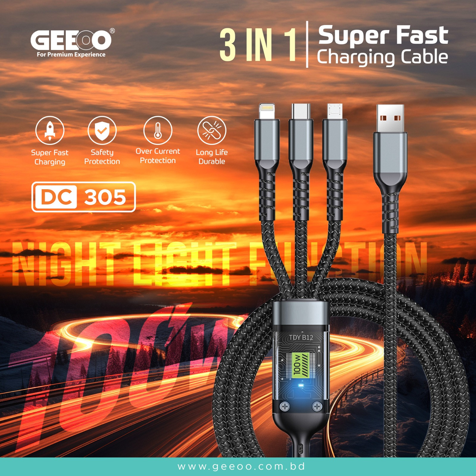 DC305 Super Fast 3-in-1 Charging Cable