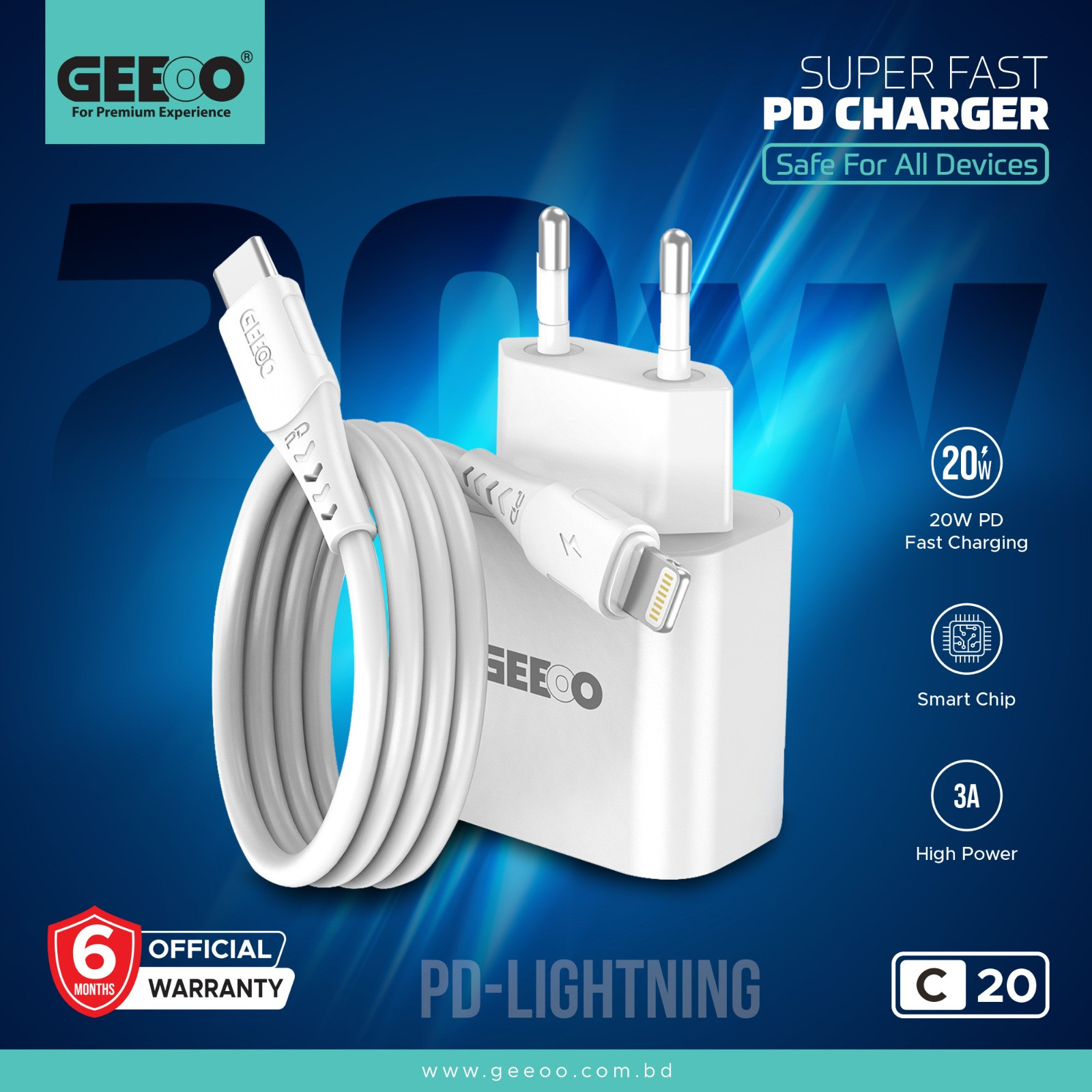C20 Super Fast 20W PD to Lightning Charger