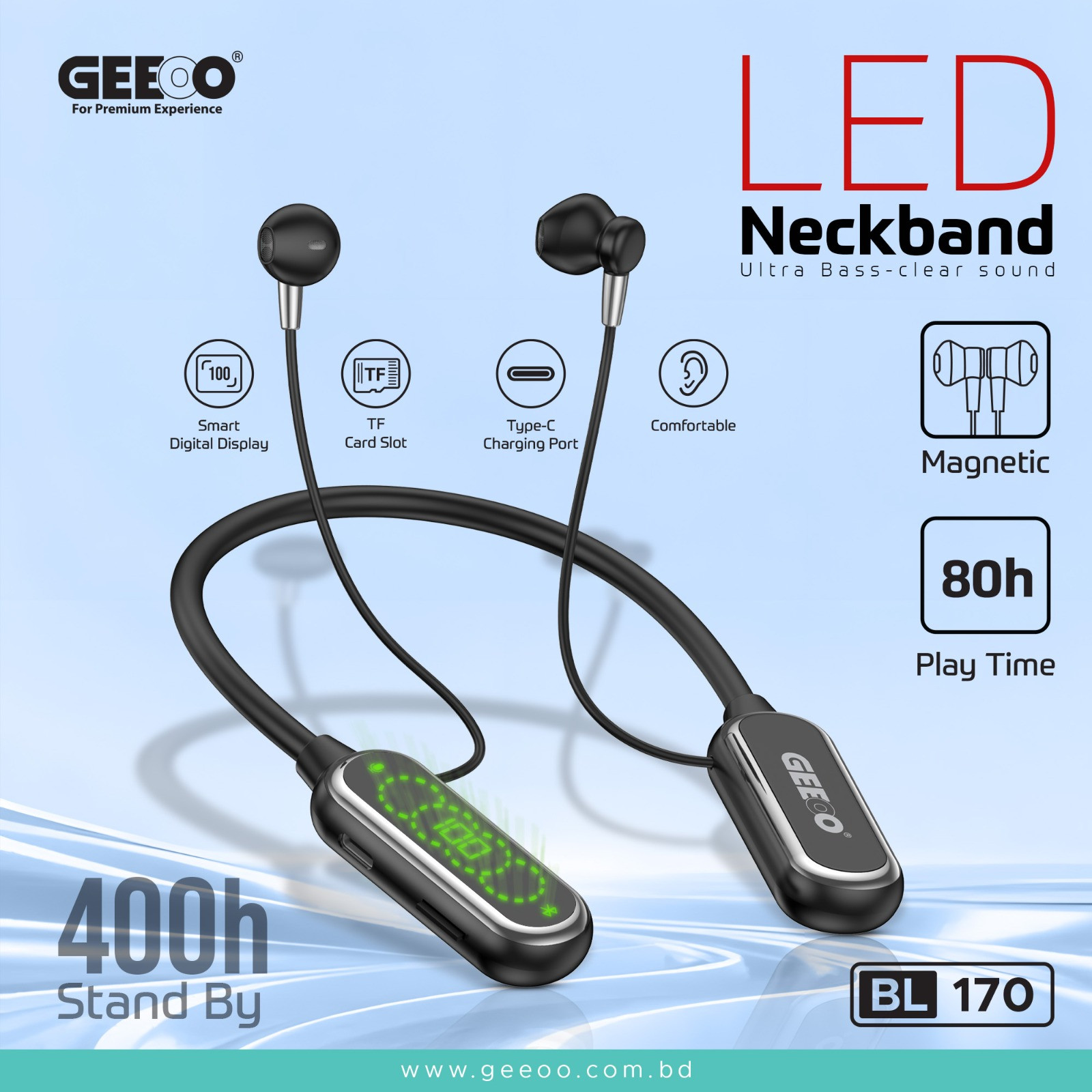 GEEOO BL170 LED Display Neckband