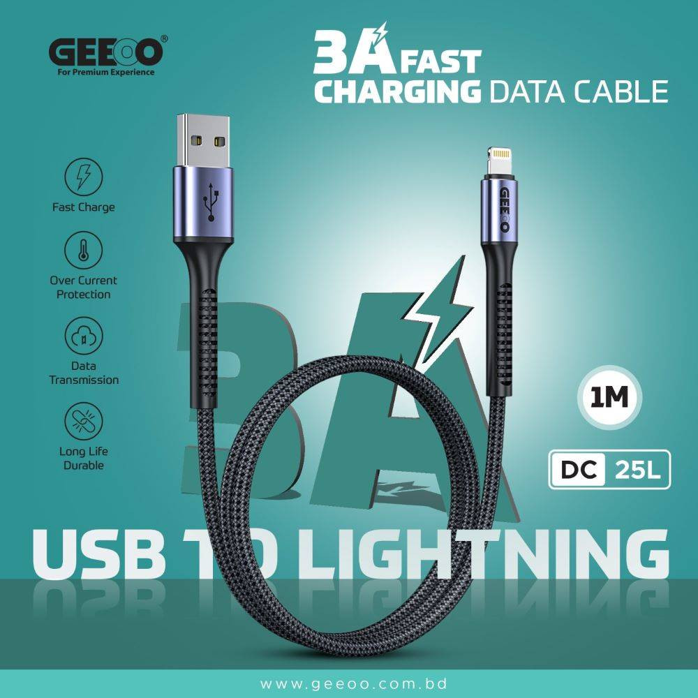 DC25L 3A Fast Charging 1M Long (Lightning) Data Cable