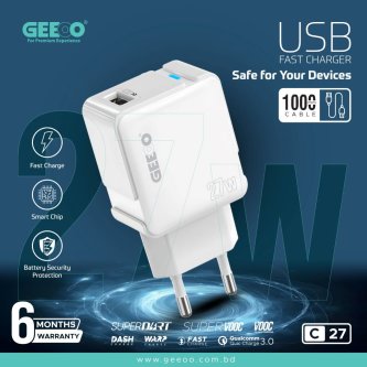Image of GEEOO C27 – 27W USB Fast Charger & Safe Charging