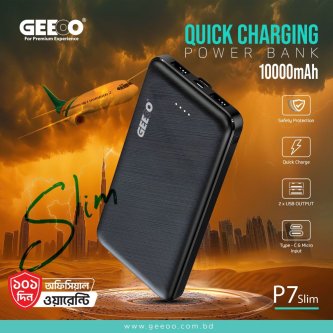 Image of GEEOO P7 Slim Quick Charge Power Bank 10000mAh | Dual USB Output | Type-C & Micro Input