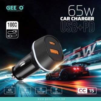 Image of GEEOO CC15 65W Fast Car Charger – USB + PD Dual Output with Smart Protection